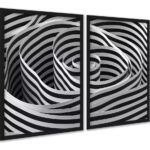 Kit 2 Quadros Decorativos Espiral Listras Branco Preto