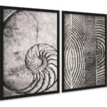 Kit 2 Quadros Decorativos Fibonacci Conchas Cinzas