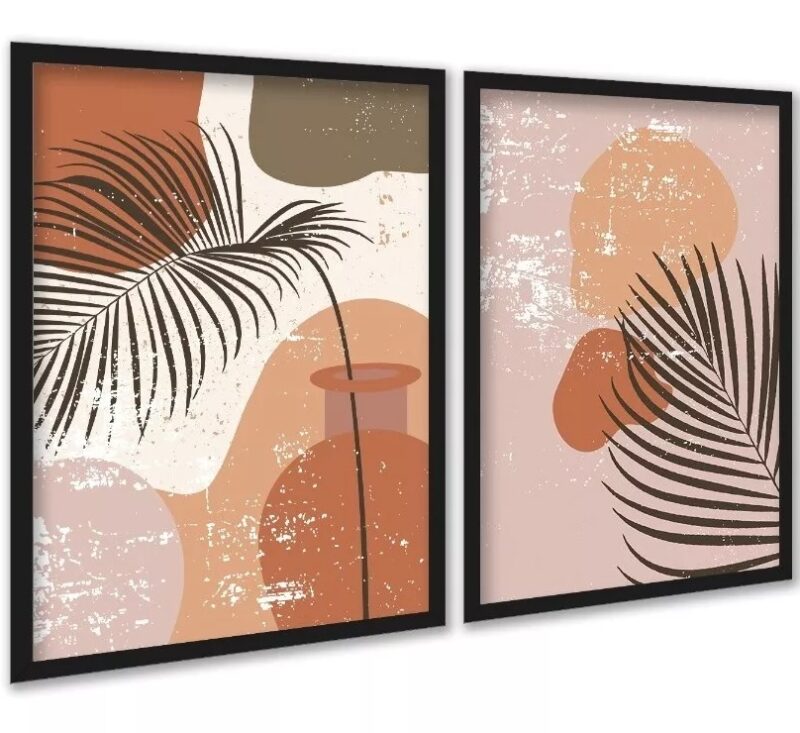 Kit 2 Quadros Decorativos Folhas Ramos Boho