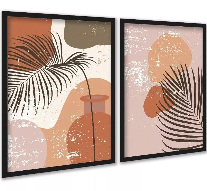 Kit 2 Quadros Decorativos Folhas Ramos Boho