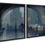 Kit 2 Quadros Decorativos Ponte Sombrio Noturno 2