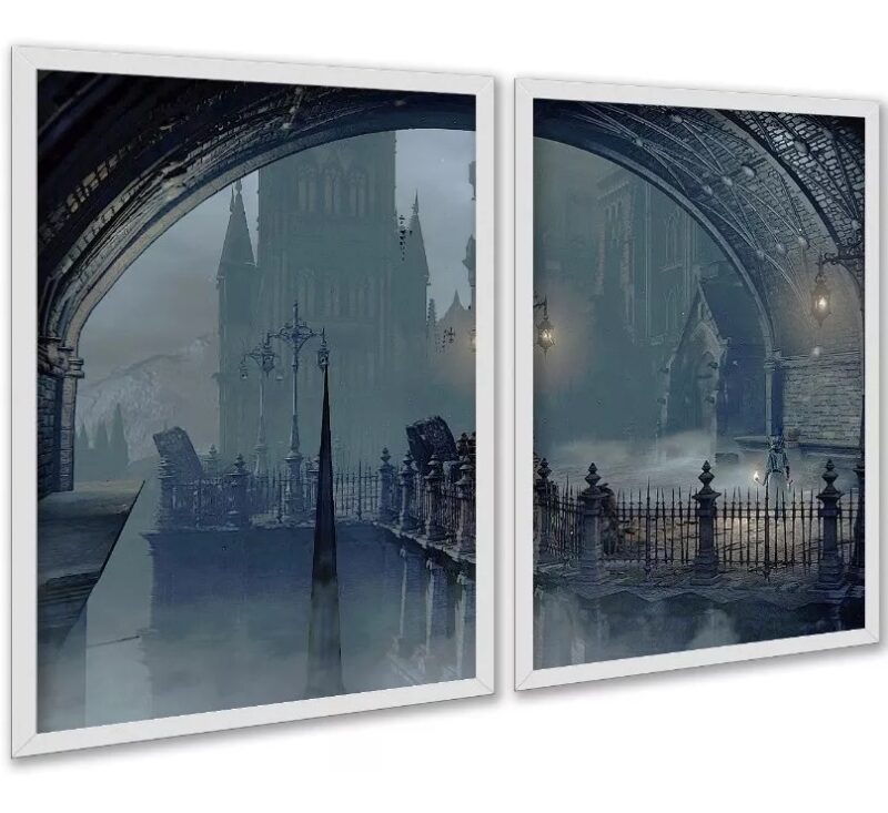 Kit 2 Quadros Decorativos Ponte Sombrio Noturno 2