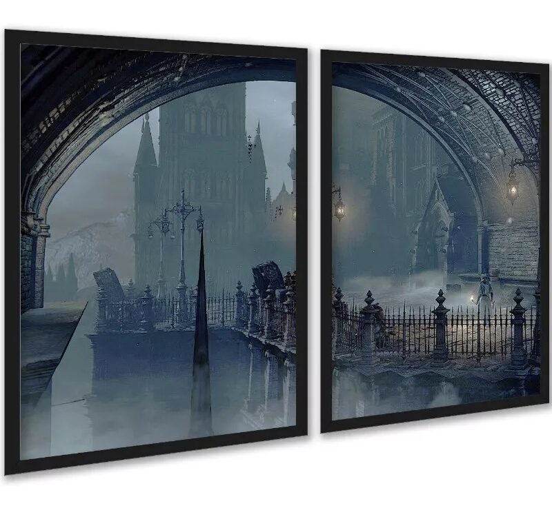 Kit 2 Quadros Decorativos Ponte Sombrio Noturno 2