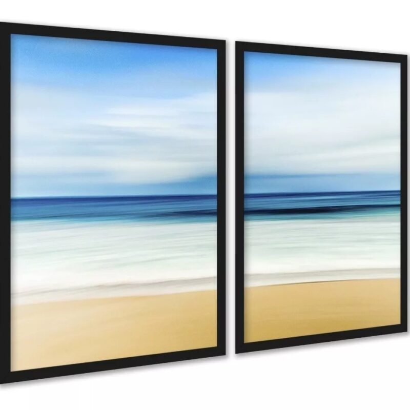 Kit 2 Quadros Decorativos Praia Céu Areia Mar