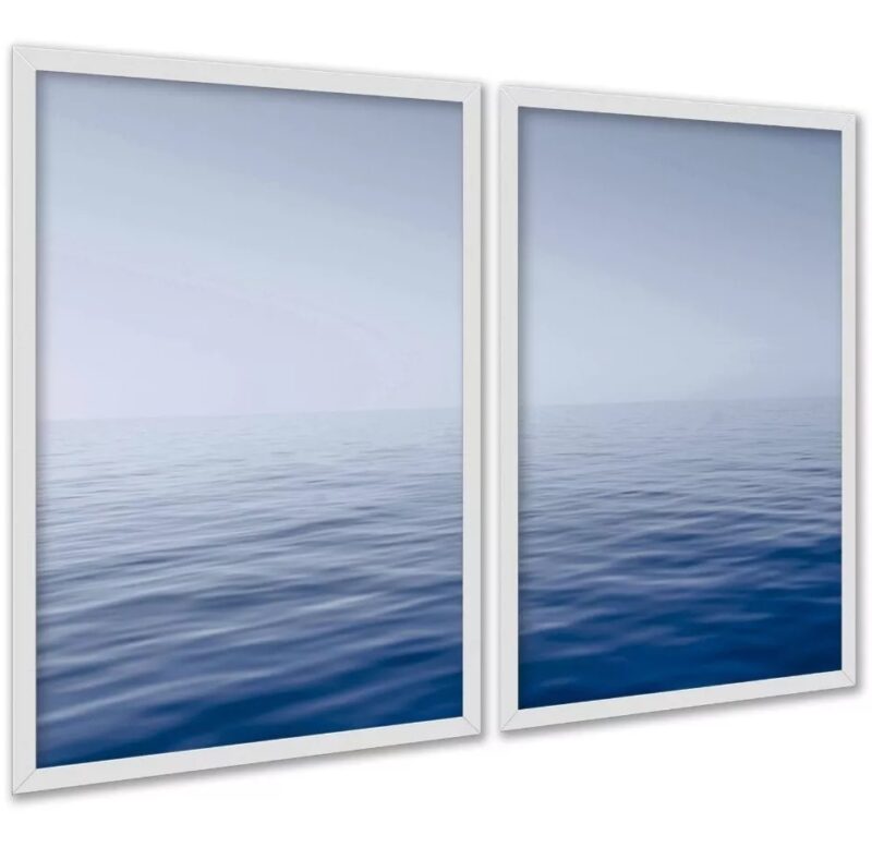 Kit 2 Quadros Efeito Pintura Mar Oceano Azul