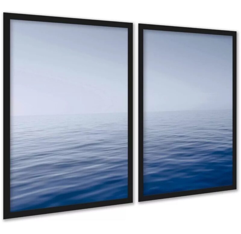 Kit 2 Quadros Efeito Pintura Mar Oceano Azul