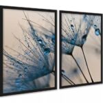 Kit 2 Quadros Flores Azuis Gotas