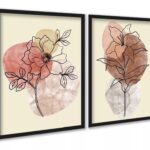 Kit 2 Quadros Flores Efeito Mármore Colorido