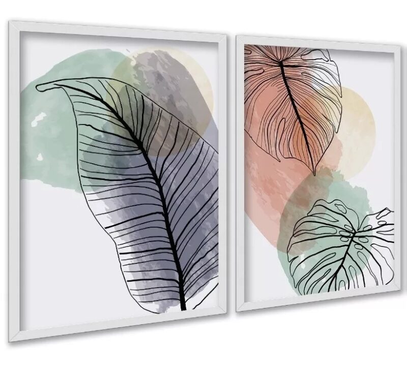 Kit 2 Quadros Folhas Costela Adão Aquarela