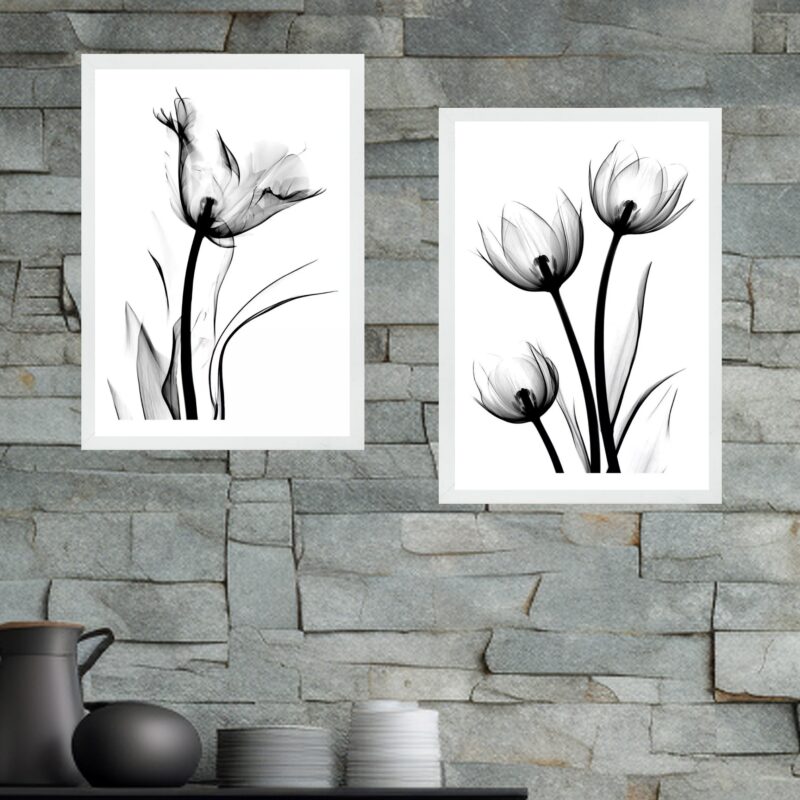 Kit 2 Quadros Fotos Flores Tulipas Minimalistas
