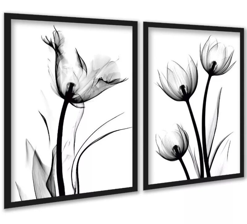 Kit 2 Quadros Fotos Flores Tulipas Minimalistas