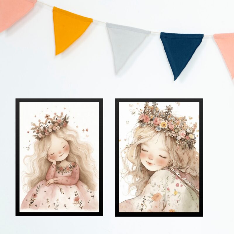 Kit 2 Quadros Infantis Menina Princesa