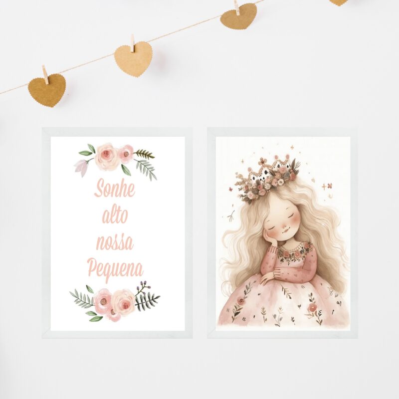 Kit 2 Quadros Infantis Menina Princesa - Sonhe Alto