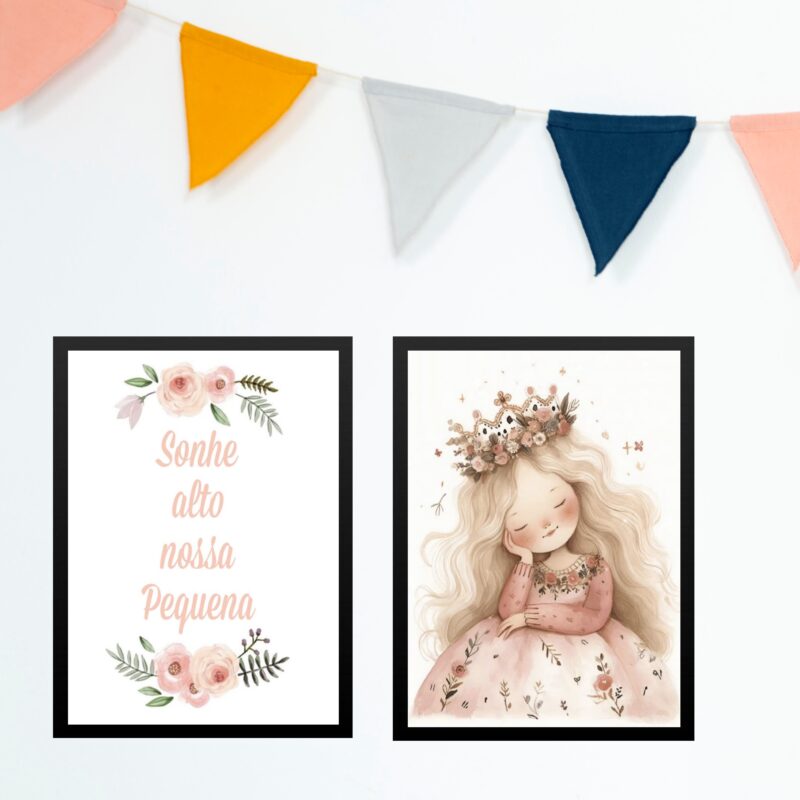 Kit 2 Quadros Infantis Menina Princesa - Sonhe Alto