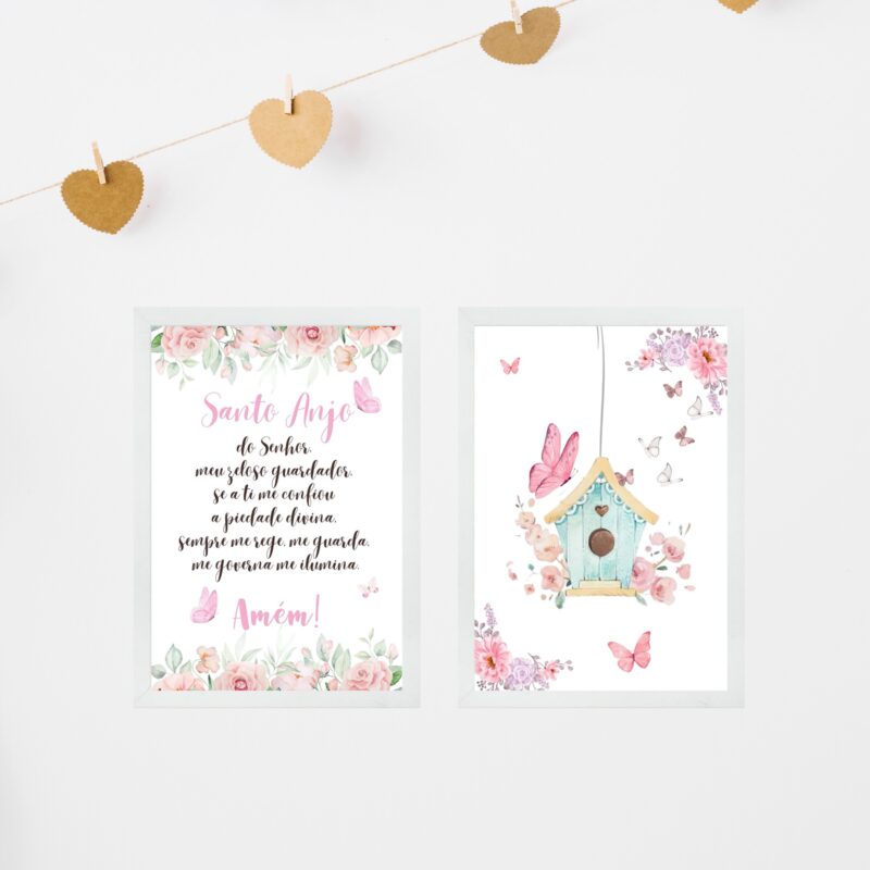 Kit 2 Quadros Infantis Menina Santo Anjo - Borboletinhas