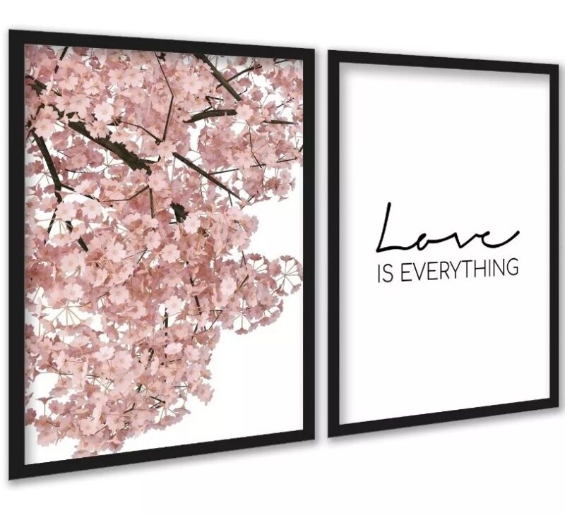 Kit 2 Quadros Love is Everything - Árvore Rosa