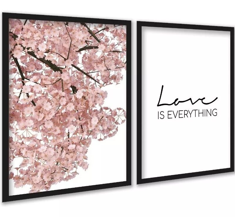 Kit 2 Quadros Love is Everything - Árvore Rosa