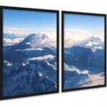 Kit 2 Quadros Montanha Neve Vista Aérea