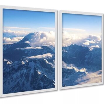 Kit 2 Quadros Montanha Neve Vista Aérea