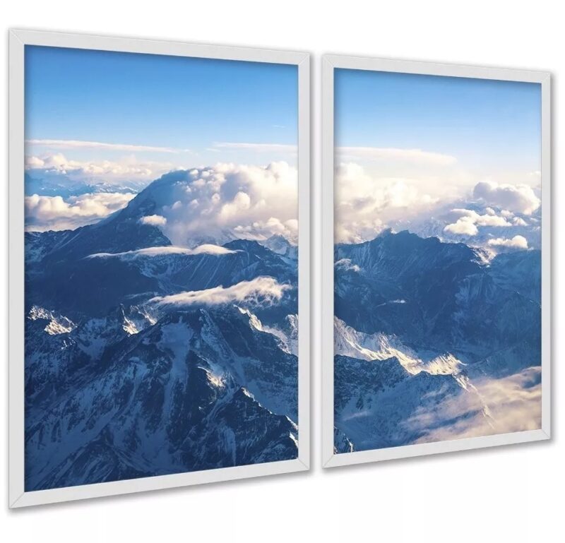 Kit 2 Quadros Montanha Neve Vista Aérea