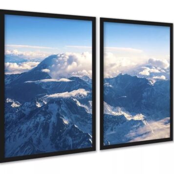 Kit 2 Quadros Montanha Neve Vista Aérea