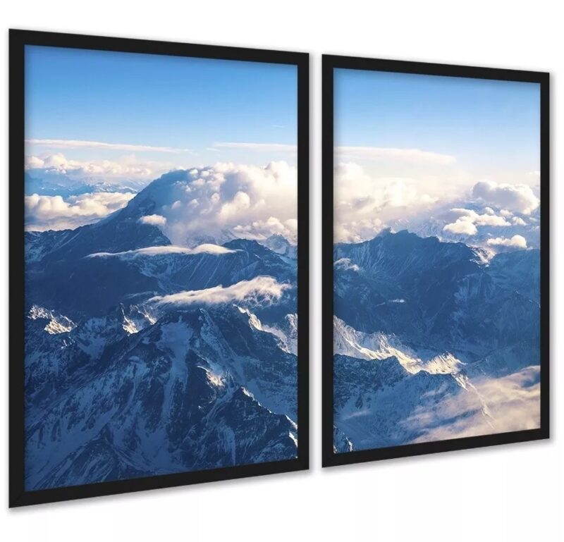 Kit 2 Quadros Montanha Neve Vista Aérea