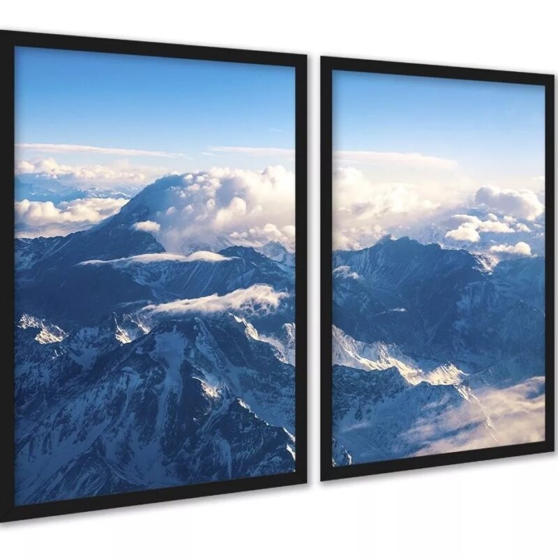 Kit 2 Quadros Montanha Neve Vista Aérea