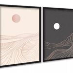 Kit 2 Quadros Montanhas Rosa Cinza Abstrato