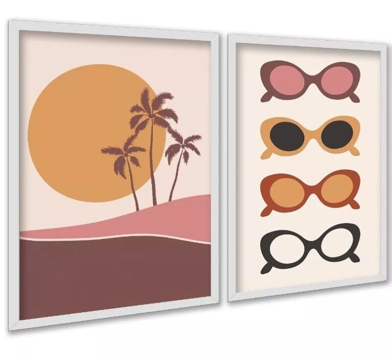 Kit 2 Quadros Óculos de Sol - Praia