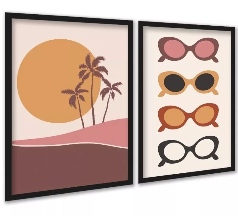 Kit 2 Quadros Óculos de Sol - Praia