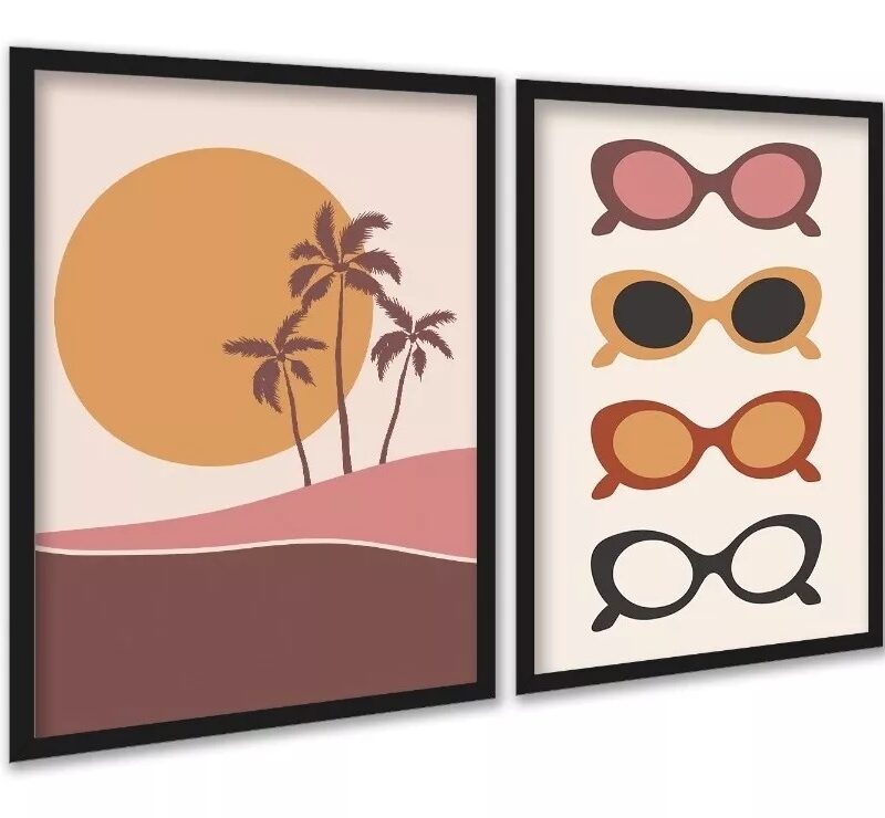 Kit 2 Quadros Óculos de Sol - Praia