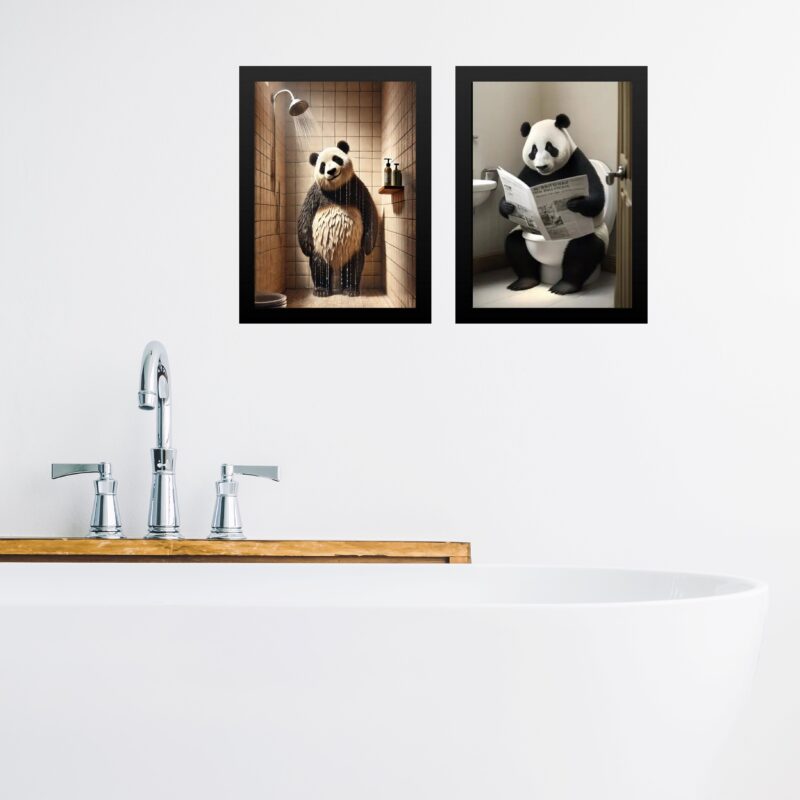 Kit 2 Quadros Para Banheiro Urso Panda