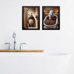 Kit 2 Quadros Para Banheiro Urso Panda - Café