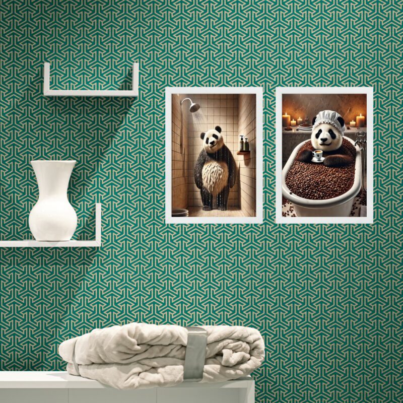 Kit 2 Quadros Para Banheiro Urso Panda - Café