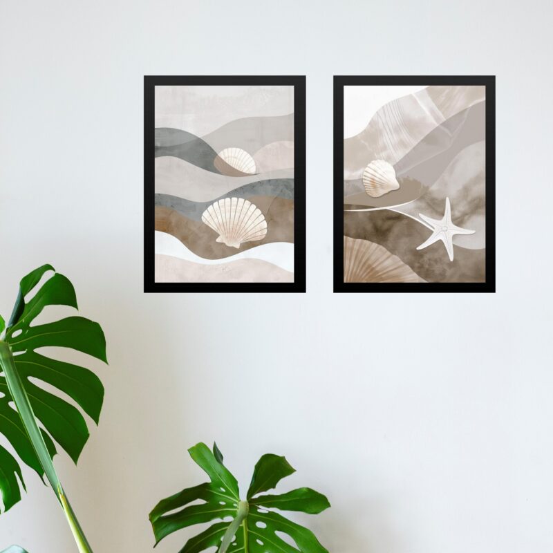 Kit 2 Quadros Praia Neutros - Abstratos