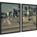 Kit 2 Quadros Skate Skatista Flip Manobra
