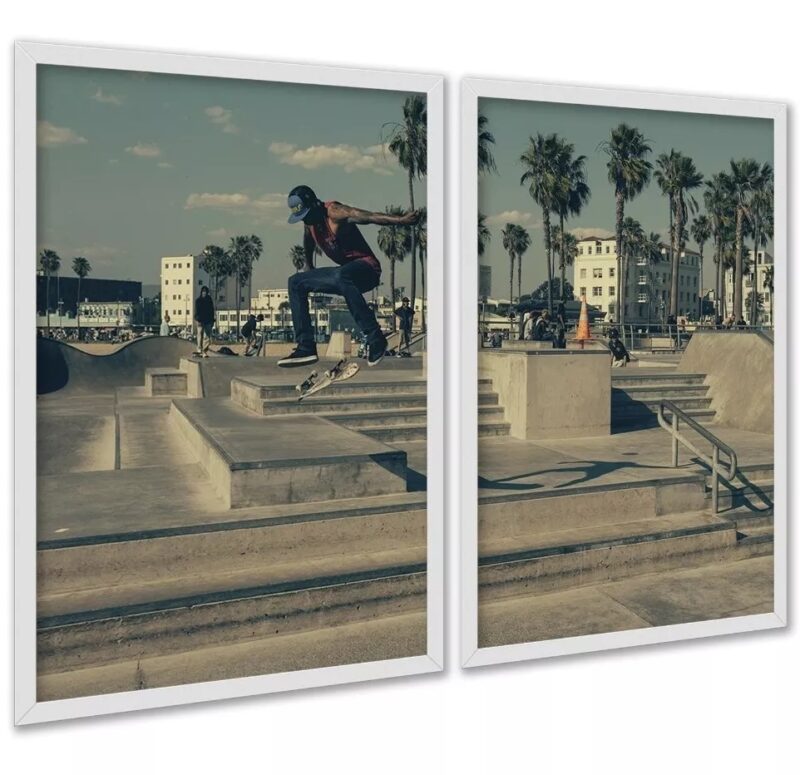 Kit 2 Quadros Skate Skatista Flip Manobra