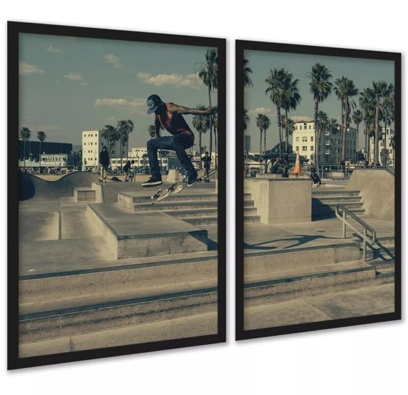 Kit 2 Quadros Skate Skatista Flip Manobra