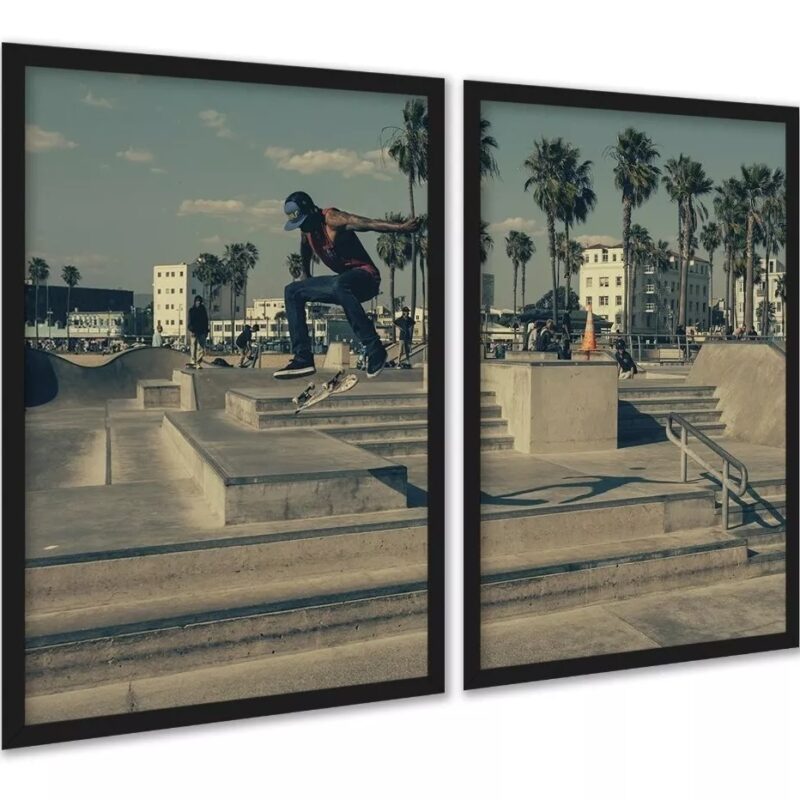 Kit 2 Quadros Skate Skatista Flip Manobra