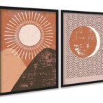 Kit 2 Quadros Sol Lua VIntage Boho