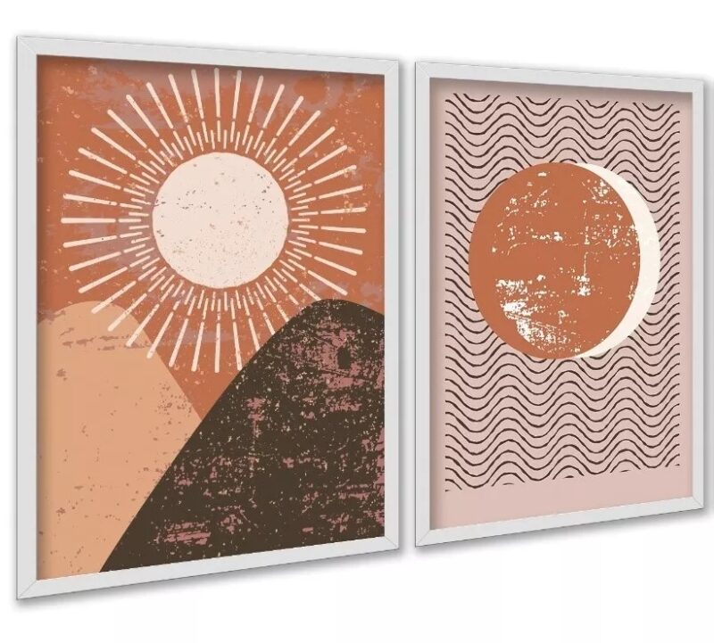 Kit 2 Quadros Sol Lua VIntage Boho