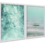 Kit 2 Quadros Verde Água Cristal Estrela Do Mar