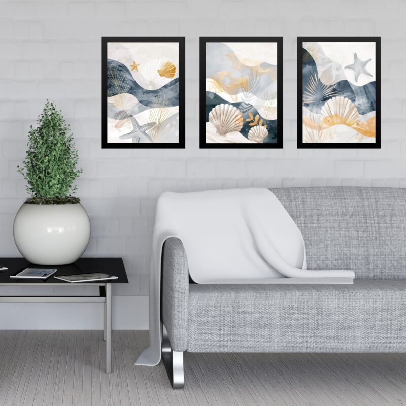 Kit 3 Quadros Abstratos Tema Praia Neutros