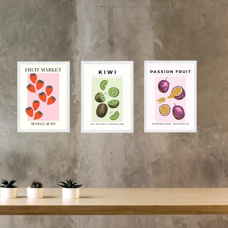Kit 3 Quadros Cozinha Fruit Market