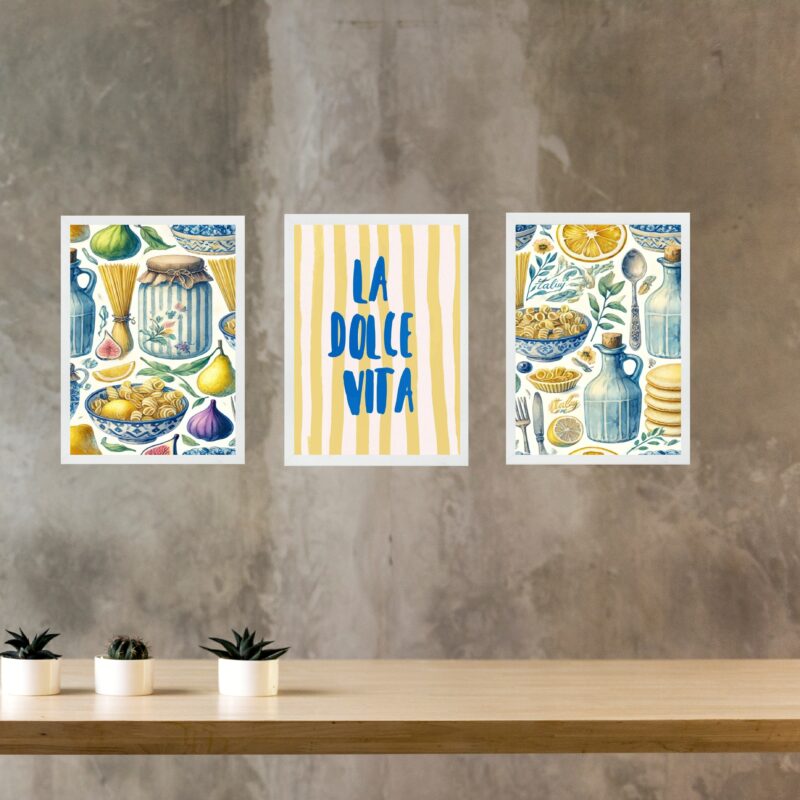 Kit 3 Quadros Cozinha Italiana - La Dolce Vita
