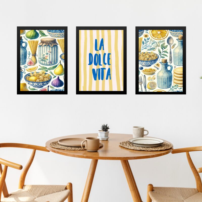 Kit 3 Quadros Cozinha Italiana - La Dolce Vita