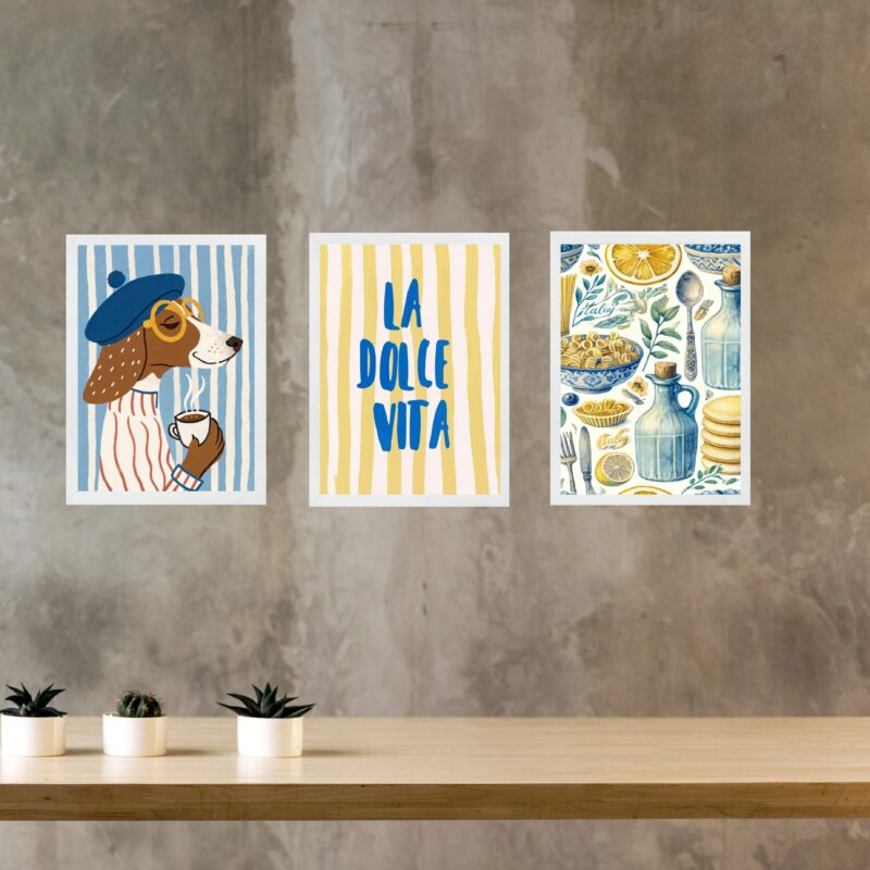 Kit 3 Quadros Cozinha Italiana La Dolce Vita - Cachorrinho