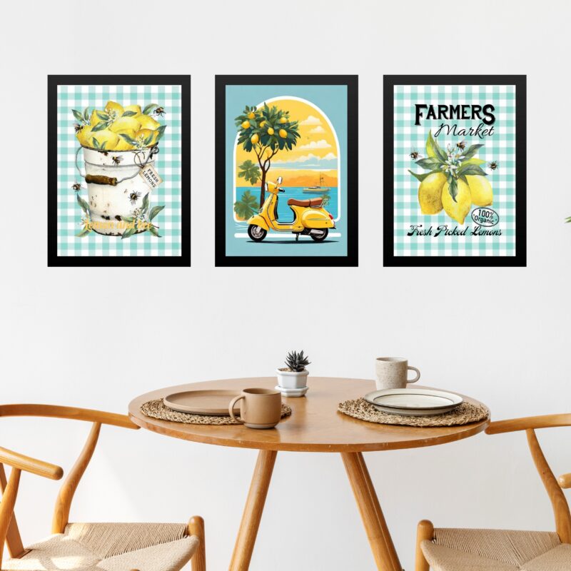 Kit 3 Quadros Cozinha Italiana Limão Siciliano