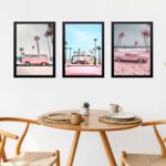 Kit 3 Quadros Decorativos Praia Rosa - Veículos