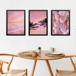 Kit 3 Quadros Decorativos Rosados Praia